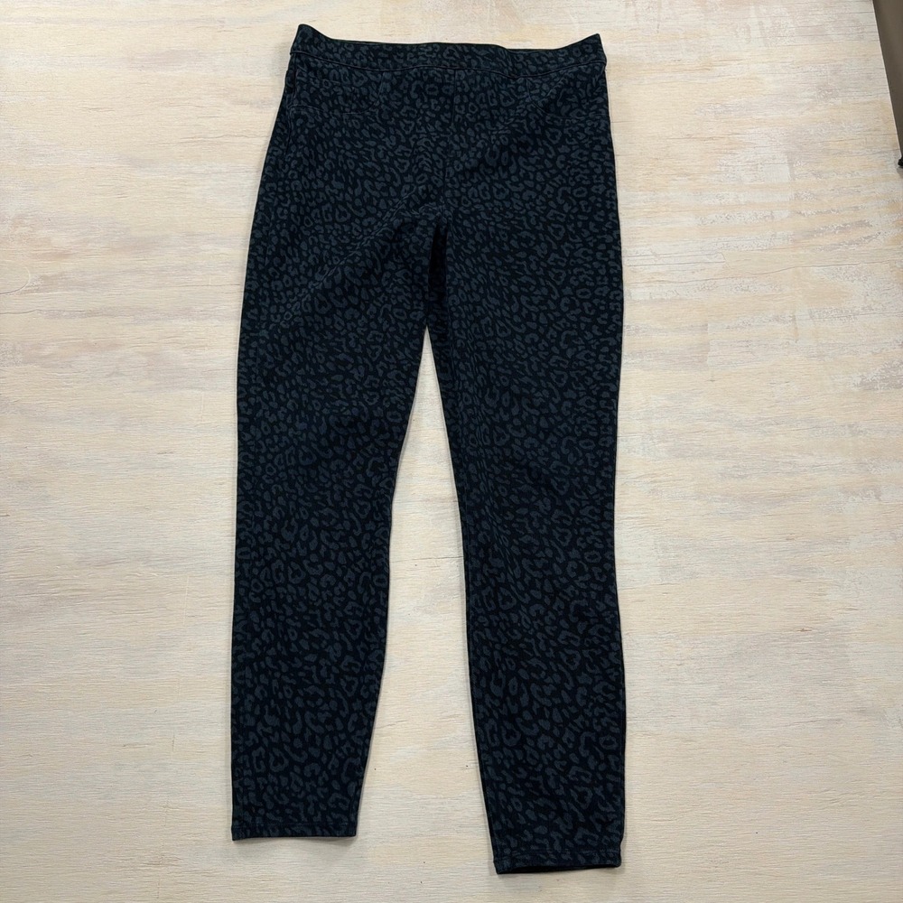 Spanx Leggings Jean-ish Ankle Leopard Animal Print Blue Large Womens Shapewear